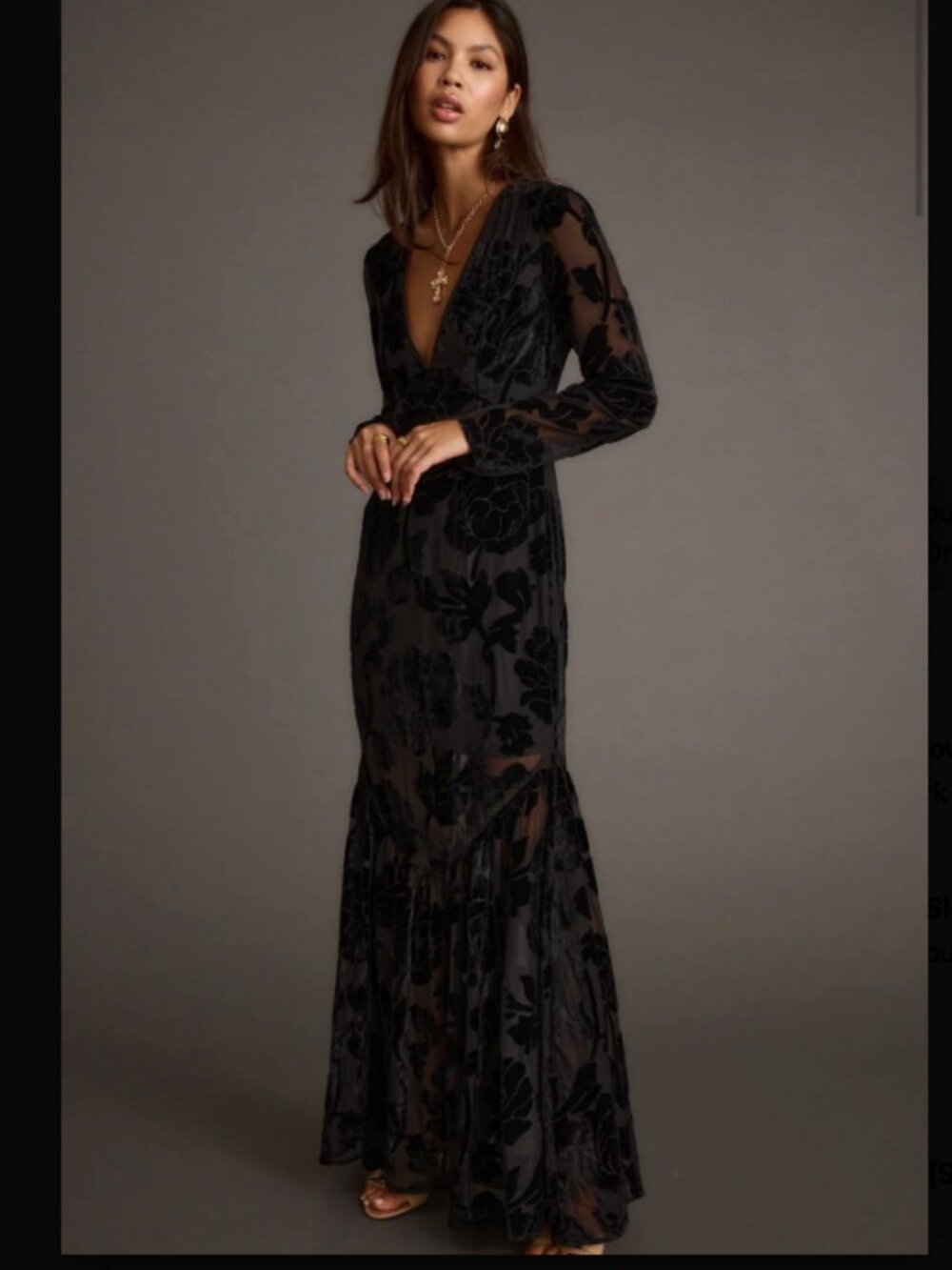 12th Tribe Angela Black Velvet Burnout Maxi Dress Goth Halloween XS